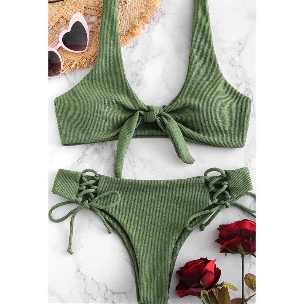 (2 FOR $20) BRAND NEW Zaful Green Ribbed Bikini